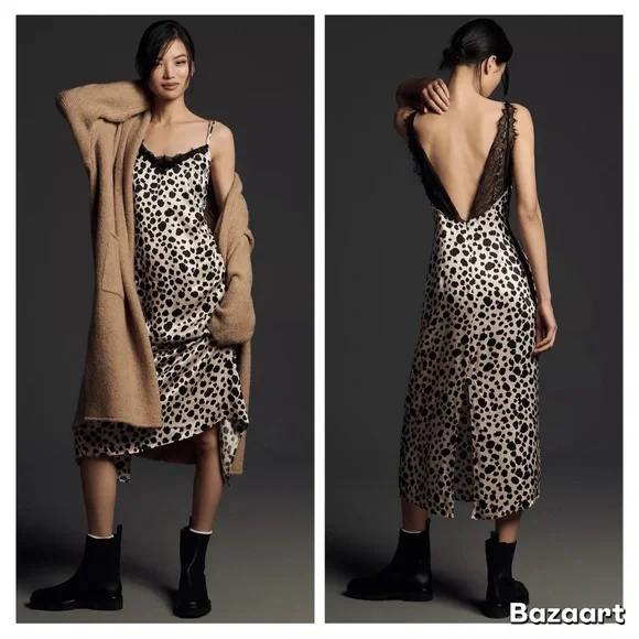 NWT By Anthropologie V-Neck Open-Back Slip Midi Dress Sz S - Picture 1 of 11